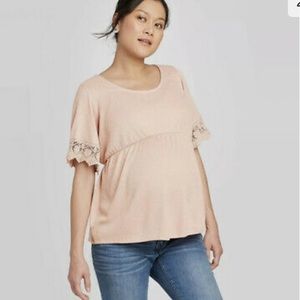 Isabel maternity coral peachy flutter sleeve empire waist knit top size m